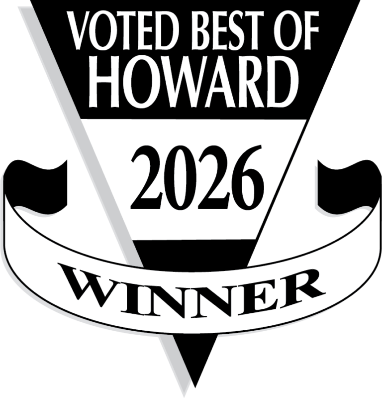 Badge announcing 'Voted Best of Howard 2026 Winner' in black and white with a ribbon